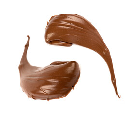 Chocolate Smear Isolated, Melted Chocolate Texture on White Background, Chocolate Sauce Pattern