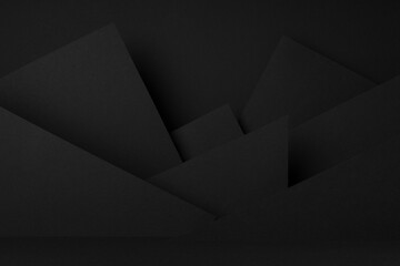 Exquisite black stage mockup with abstract geometric pattern of corners, angles, flat shapes,...