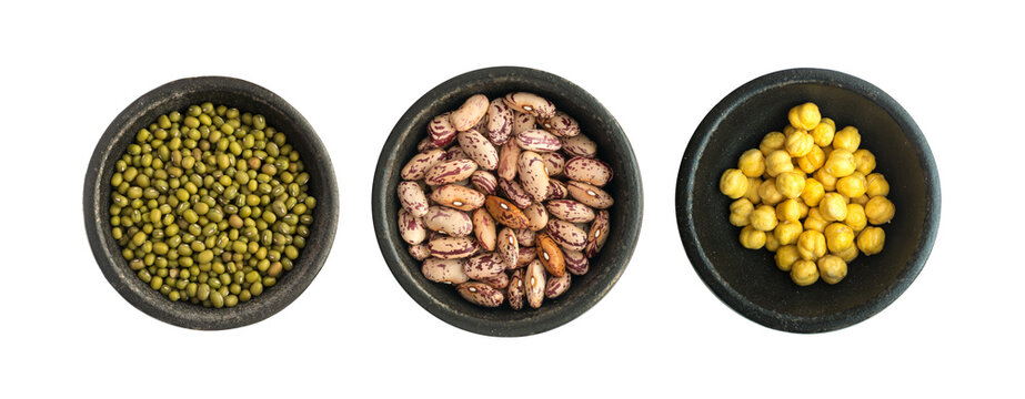 Raw Dry Mung Beens Grains Heap in Black Iron Bowl