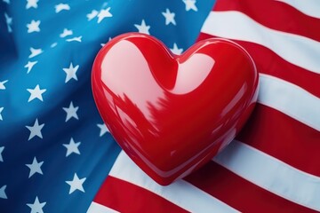 Red heart on background of American flag. Generative AI
