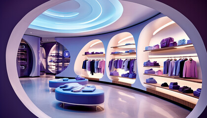 Futuristic interior design of modern clothing store