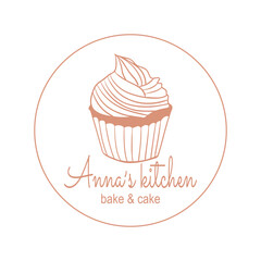 Cake And Cookies Logo. Baking logo design. Cupcake illustration  in trendy sketch linear style. Cupcake shop, Home Bakery.