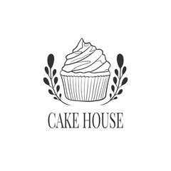 Cake And Cookies Logo. Baking logo design. Cupcake illustration  in trendy sketch linear style. Cupcake shop, Home Bakery.