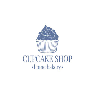 Cake And Cookies Logo. Baking logo design. Cupcake illustration  in trendy sketch linear style. Cupcake shop, Home Bakery.