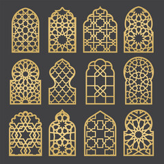 Arabic arches silhouette bundle. Arabian ornament. Digital clipart. Ai, EPS, JPG, PNG transparent. Doors and windows decor. Instant Download - obrazy, fototapety, plakaty