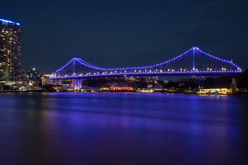 Fototapeta na wymiar Lights on Story Bridge at night in Brisbane, Australia.
