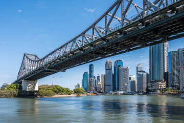 Fototapeta na wymiar Brisbane skyline shot from the river under Story Bridge.