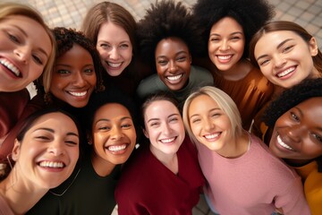 Obraz premium Friendly Bonding Moment in a Circle of Cute Interracial Women