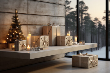 Fototapeta na wymiar realistic_image_of_christmas_presents_at_home_horizontal_3_11