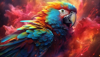 Fantasy colorful Parrot,A colorful close up parrot with a colorful moustache, Colorful Parrot With Colorful Feathers,