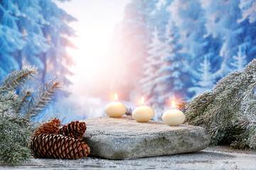 Christmas background of empty space for your decoration with snow and frost. Winter december time...