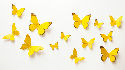 Yellow butterflies on white background