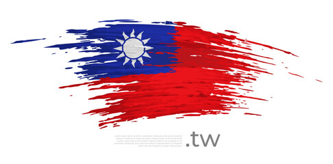 Taiwan flag. Brush strokes, grunge. Drawn taiwanese flag on white background. Vector design for national holiday, poster, template, place for text. State patriotic banner of taiwan, flyer - obrazy, fototapety, plakaty