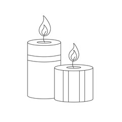 Christmas candles with fire. Winter holiday elements.