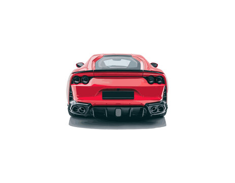 Sport car Ferrari icon. Red Ferrari 812 superfast auto icon. Editorial red sport car Ferrari 812 superfast. Rear view of auto. Isolated sport car view. Vector icon