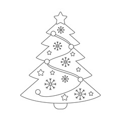 Christmas tree with decorations. Winter holiday elements.