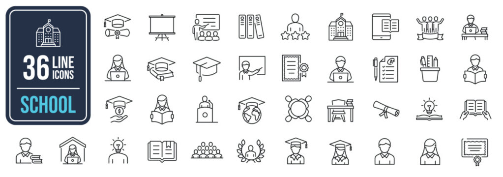 School thin line icons. Editable stroke. For website marketing design, logo, app, template, ui, etc. Vector illustration.