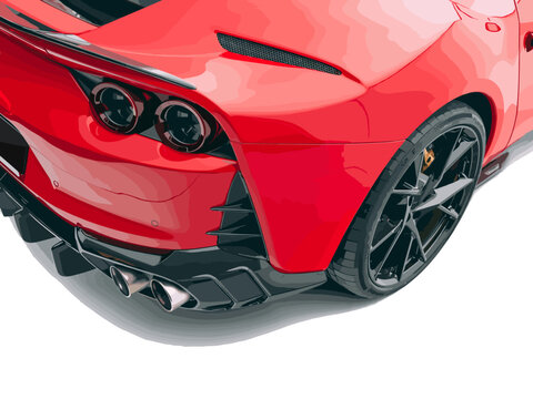 recommend clip art: Sport car Ferrari icon. Red Ferrari 812 superfast auto icon. Rear wing view of racing auto. Isolated sport car view. Editorial red sport car Ferrari 812 superfast. Vector icon