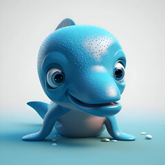 3D Illustration of a Cute Blue Frog with Water Drops