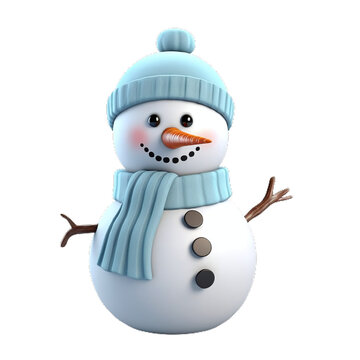 Cute 3D Snowman Image on Transparent or White Background