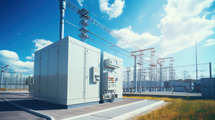 Power Transformer in High Voltage Electrical Outdoor Substation. - obrazy, fototapety, plakaty