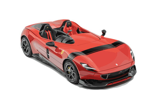 Sport car Ferrari red icon. Red Ferrari Monza SP auto icon. Machine without a roof. Front top view of auto. Isolated sport car view. Editorial red sport car Ferrari Monza SP. Vector icon