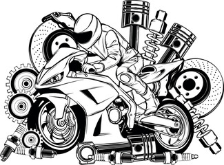 Super bike rider in outline icon vector illustration.