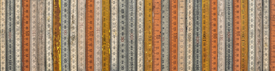 A variety of vintage wooden folding rulers