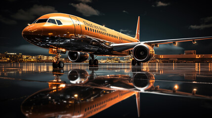Airplane Parked At The Airport Runway Dark Theme Background Selective Focus