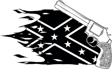 pistol gun black and white outline vector illustration
