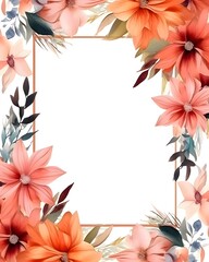Frame with flowers and leaves on a light background.