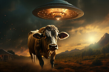 a flying saucer abducts a cow