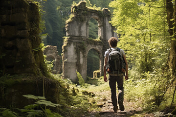  Hikers explore ancient ruins on a historic trail hike, delving into cultural heritage and archaeological wonders in an educational adventure.
