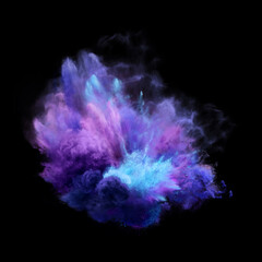 Blue, purple and aqua powder explosion on black background
