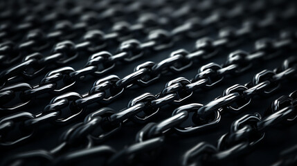 close up of silver chain link on a black background. 
