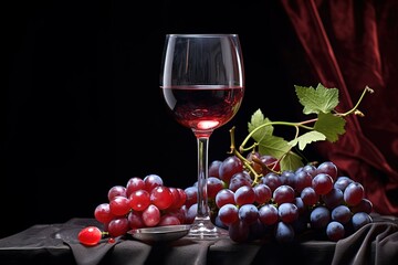 wine with grapes on a dark background