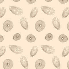 Endless beie pattern of abstract shapes with 3D line texture