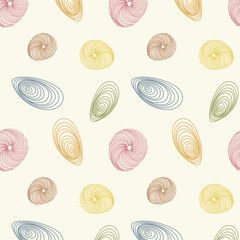 Seamless pattern of colorful abstract shapes with 3D line texture