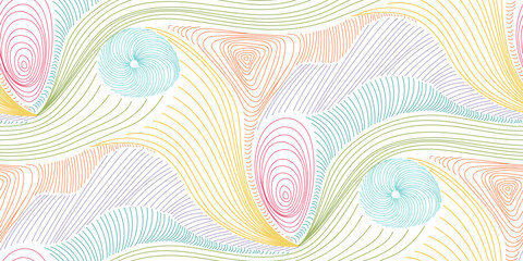 Colorful op-art repeat pattern of abstract waves with linetexture