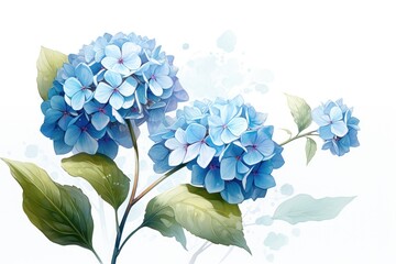 watercolor blue hydrangea flower isolated on white . ai generated