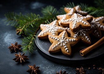 Christmas gingerbread cookies on the table, AI generated