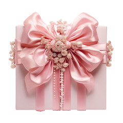 pink gift box with pink gold ribbon isolated 
