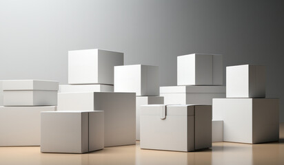 White cardboard boxes awaiting delivery, online sales, generative AI