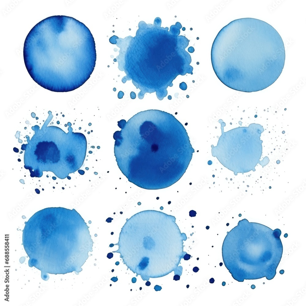 Poster set of watercolor paint stains blobs and splashes on white