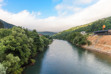 Fototapeta na wymiar The Drina River by the town of Foča