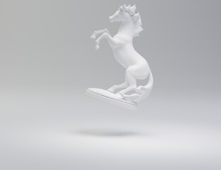 Creative minimal design idea. Concept of a white Horse Statue design with a white background. 3d render, 3d illustration.
