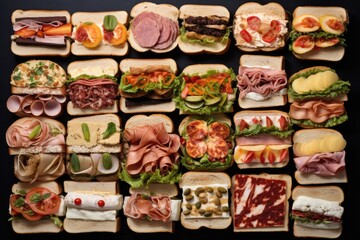 Lot of different sandwiches background	 - obrazy, fototapety, plakaty