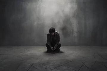 Foto op Canvas depression man sit on the floor © dashtik