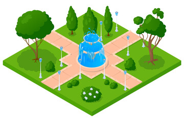 Isometric illustration of a park