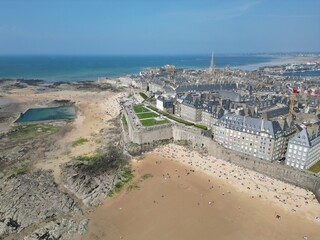 Saint-Malo main town beach  France drone , aerial , view from air